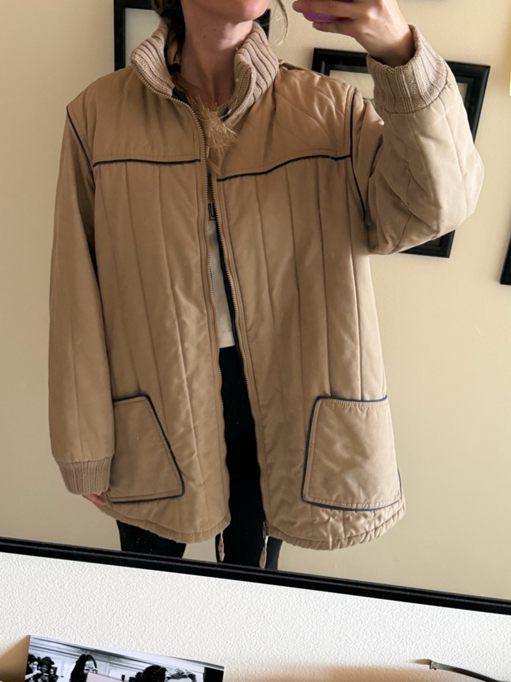 Vintage Ms. Freddi Classic Tan Quilted Jacket with Rib Collar - Unbranded